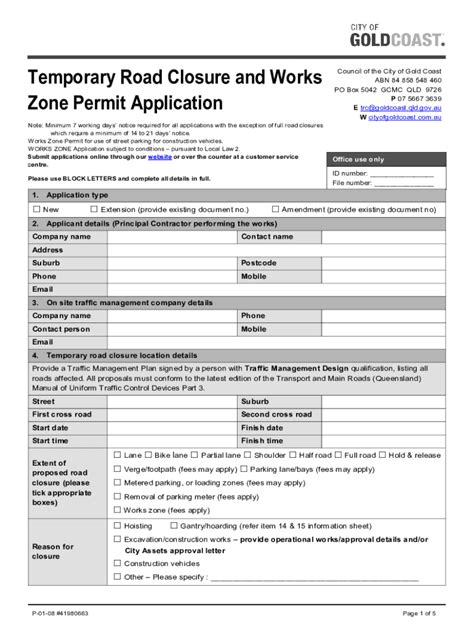 Fillable Online Temporary Road Closure And Works Zone Permit