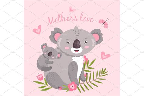 Cute koala. Animal mom hugging baby | Vector Graphics ~ Creative Market