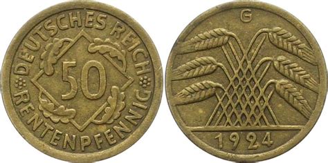 Weimarer Republik 50 Rentenpfennig 1924 G Sehr schön MA Shops