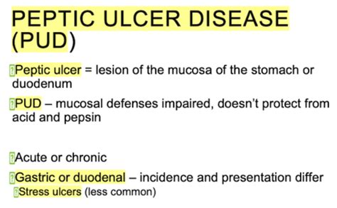 Peptic Ulcer Disease PUD Flashcards Quizlet