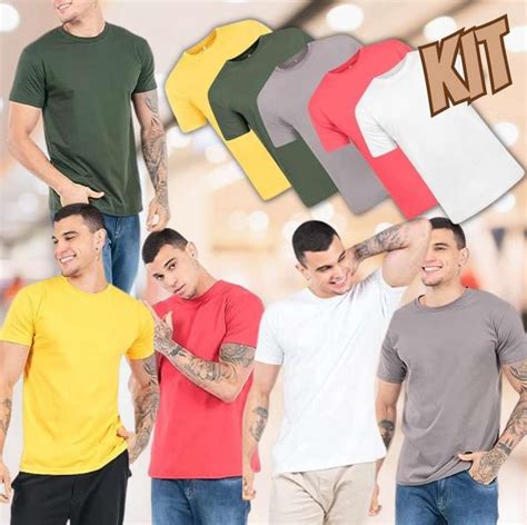 Kit Camisetas Masculinas B Sicas Algod O Penteado Aqui Tem