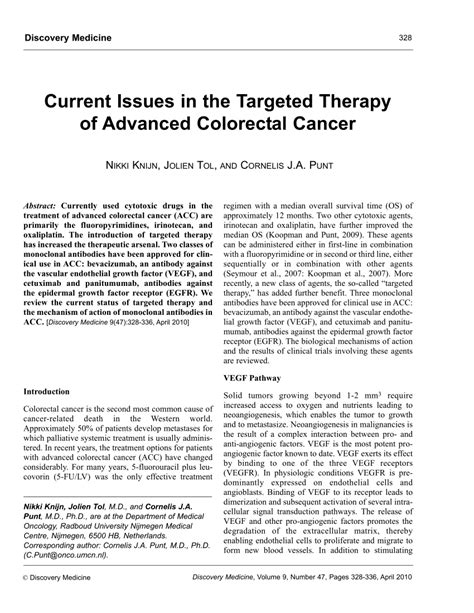 Pdf Current Issues In The Targeted Therapy Of Advanced Colorectal Cancer