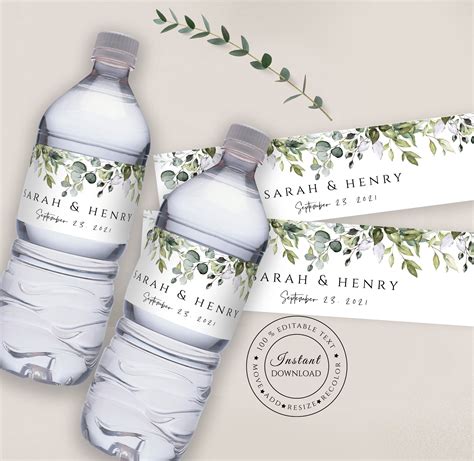 Greenery Wedding Water Bottle Labels Eucalyptus Wedding Water Etsy