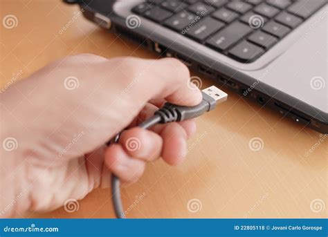 Plugging In The Usb Cable Stock Photo Image Of Digital 22805118