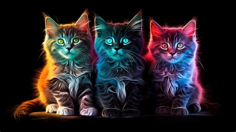 Imagen De Cuerpo Completo De Tres Gatos Sentados Juntos En Colores Ne N