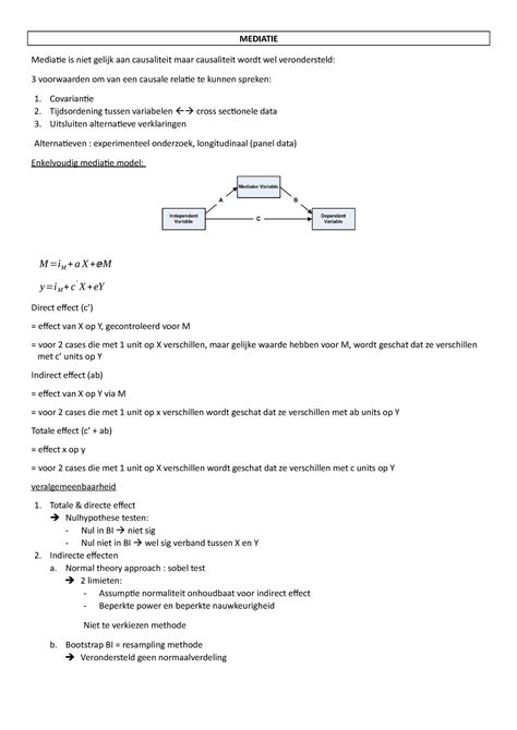 Theorie MED Samenvatting Statistiek Data Analyse MEDIATIE