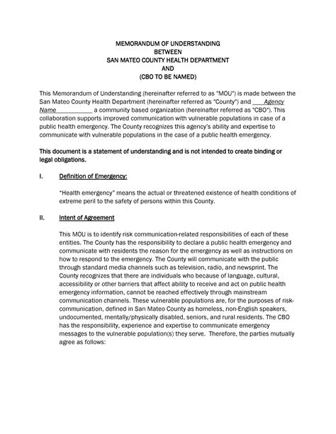 Memorandum Of Understanding Business Partnership Template