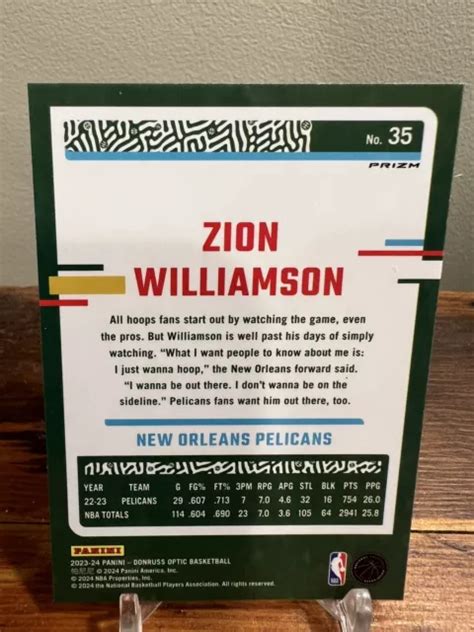 ZION WILLIAMSON 2023 24 Panini Donruss Optique Argent Holo Prizm SP 35