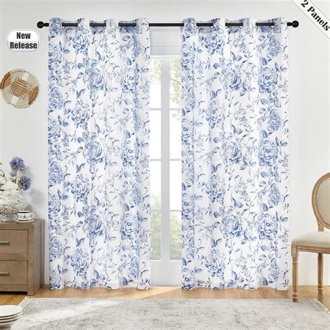 Beauoop Rose Print Light Filtering Window Curtains Inches Long