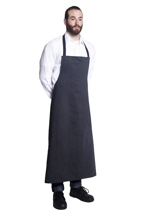 Bragard Travel Bib Chef Apron No Pocket Pinstriped Black White