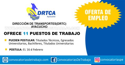 Convocatoria DIRECCIÓN DE TRANSPORTES DRTC AYACUCHO 11 Técnicos