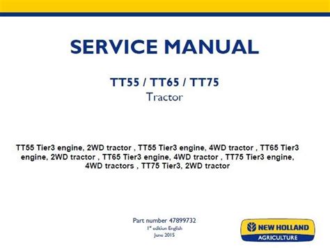 166 New Holland TT55 TT65 TT75 Tractors Service Repair Manual Service