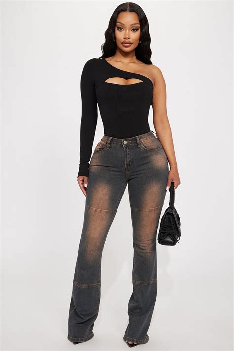 Okay Bestie Tinted Stretch Flare Jeans Dark Wash Fashion Nova In