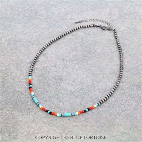 Western Cylinder And Seed Bead Necklace Bluetortoisewholesale