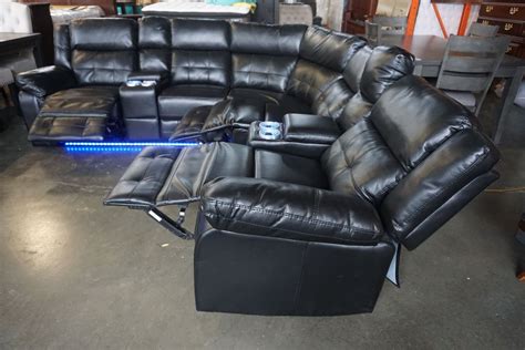 NEW 3 PIECE BLACK LEATHER POWER RECLINING SOFA SET, WITH LED UNDER ...