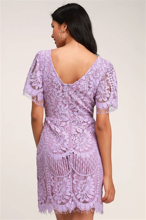 Lovely Lavender Dress Lace Dress Short Sleeve Dress Sheath Lulus