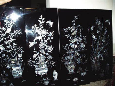 Asian Black Lacquer Mother Of Pearl Wall Board Chinese Art Wall