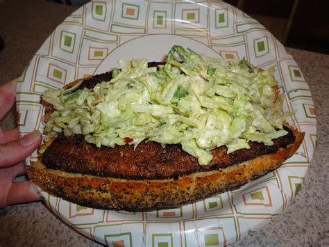 Sunshine And Sippy Cups Blackened Tilapia Sandwich With Jalapeno Slaw
