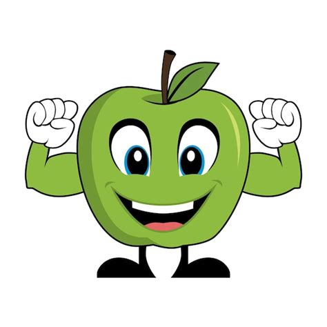 Premium Vector Green Apple Cartoon Character With Muscle Arms