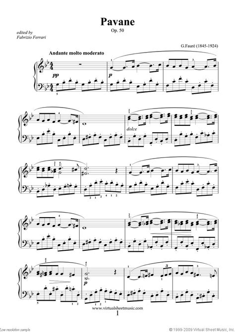 Pavane Op 50 Sheet Music For Piano Solo