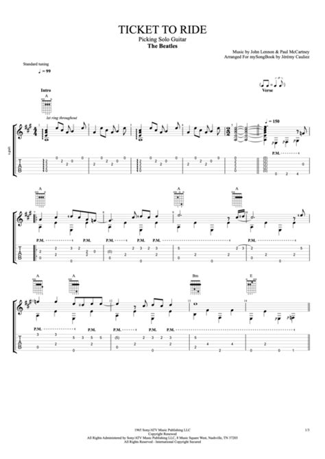 Ticket To Ride By The Beatles Intermediate Solo Guitar Guitar Pro Tab