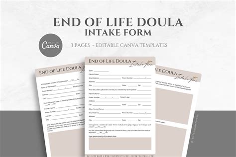 Editable End Of Life Doula Client Intake Form Template Death Doula Client Evaluation