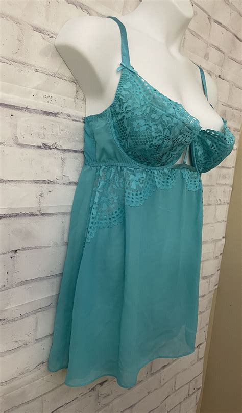 Cacique Dd Aqua Blue Sheer Lace Sexy Sensual Linger Gem