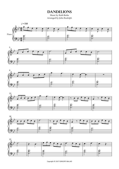 Dandelions Arr John Rudolph By Ruth B Sheet Music For Piano Solo At