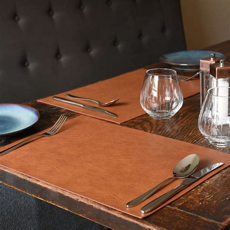 Rectangular Placemats Set Of Brown Faux Leather Placemats