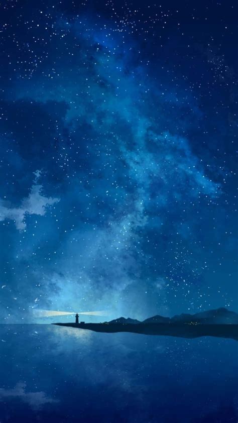 Download Vast Ocean With Lighthouse Night Anime Wallpaper | Wallpapers.com