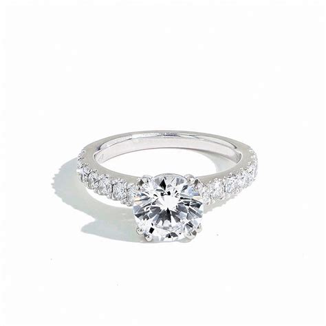 Round Solitaire Pave Engagement Ring Setting In Platinum