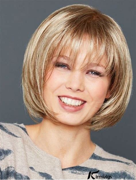 Straight Chin Length Blonde Bobs Synthetic Front Lace Wig