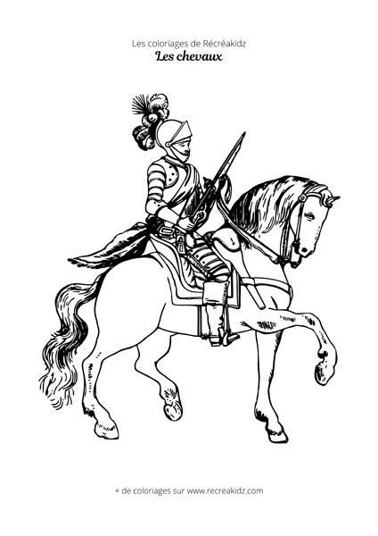 Coloriage chevalier sur un cheval Dessin à colorier imprimer en PDF