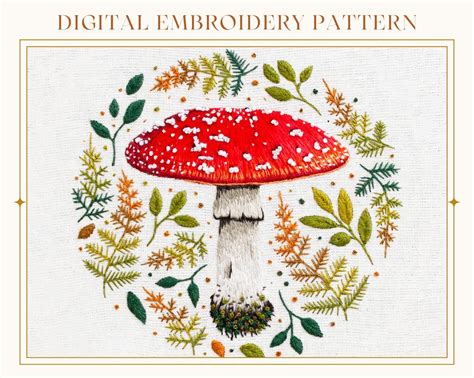 Mushroom Hand Embroidery Pattern Needlepainting Tutorial Instant