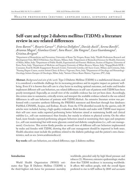 Pdf Self Care And Type 2 Diabetes Mellitus T2dm A Literature