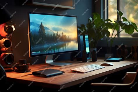 Premium AI Image | Desk with a dual monitor setup for productivity