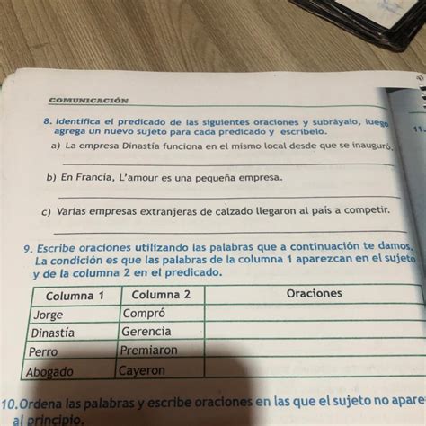 Identifica El Predicado De Las Siguientes Oraciones Y Subr Yalo