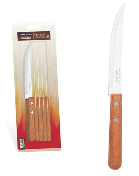 Tramontina 6pc Steak Knife Set Wooden Handle Aussie Outback Supplies