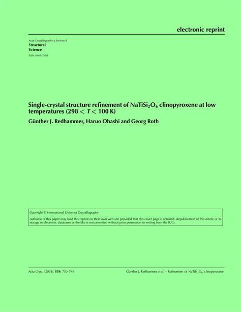 (PDF) Single-crystal structure refinement of NaTiSi2O6 clinopyroxene at ...