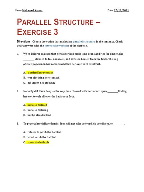 Parallel Structure Worksheet Pdf