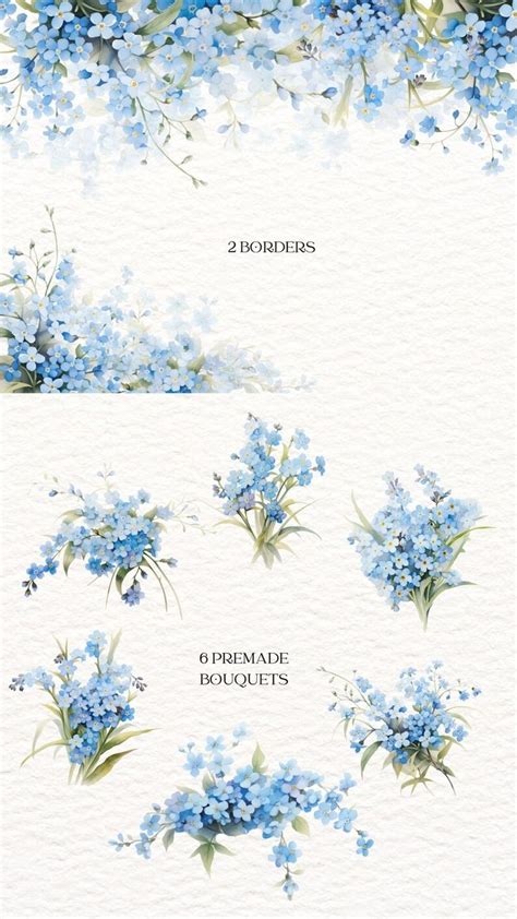 Watercolor Dusty Blue Floral Clipart Blue Wildflowers Clipart Clipart