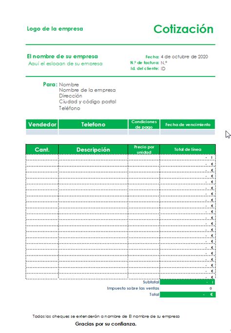 Formato de cotización en Excel Siempre Excel