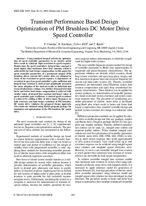 Pdf Transient Performance Based Design Optimization Of Pm Brushless