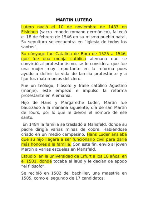 Biograf A Martin Lutero Martin Lutero Lutero Naci El De Noviembre