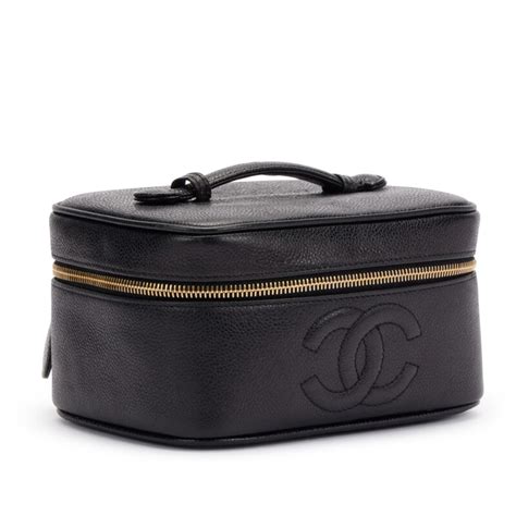 Chanel Vintage Black Caviar Medium Timeless Vanity Case Gold Hardware