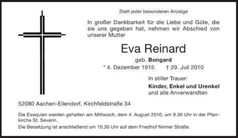 Traueranzeigen Von Eva Reinard Aachen Gedenkt