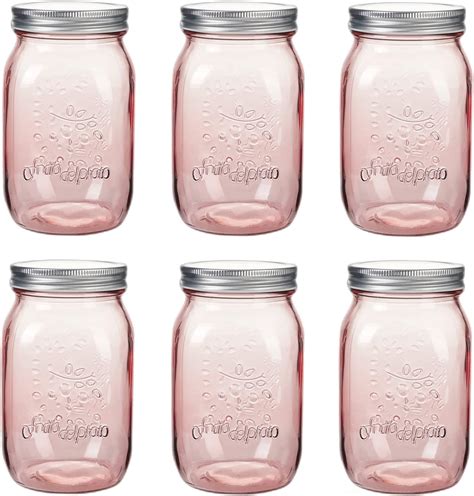 Amzcku 32 Oz Rose Pink Mason Jars With Lids 6 Pack Wide