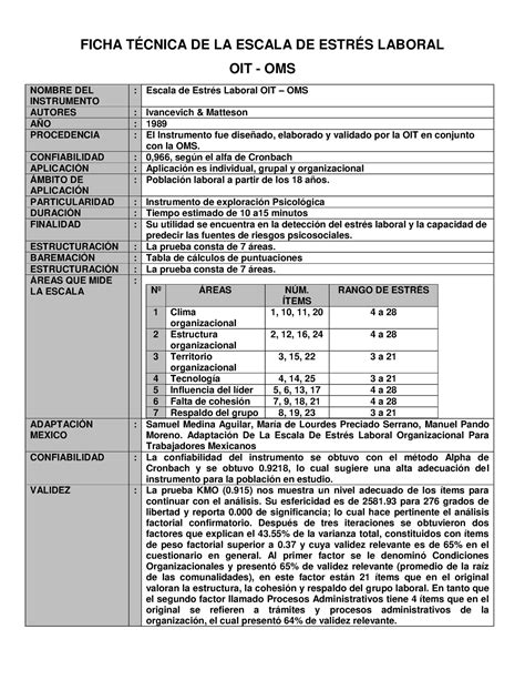 Ficha Técnica DE LA Escala DE Estrés Laboral OIT OMS 2022 FICHA