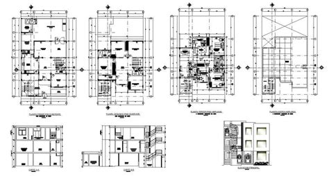 Apartment Flat Structure Detail 2d View Layout Plan Elevation And