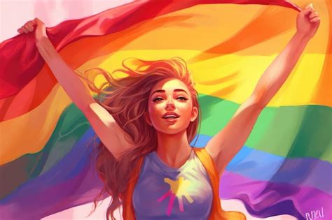 Premium AI Image A Woman Holding A Rainbow Flag In Her Hand